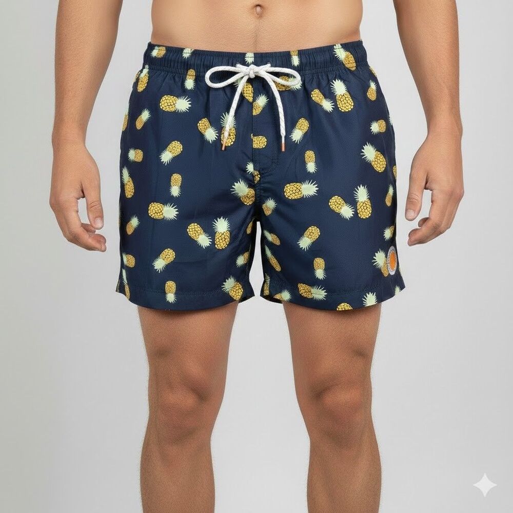 Ambsn California Swim Trunks Mens Large Blue Pineapple Express Print Mesh Lined